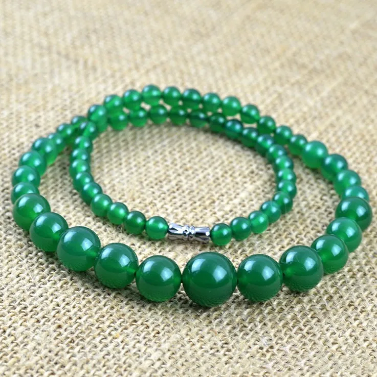 Natural Green Agate Pearl Necklace, Women's Green Chalcedony Tower Chain, Gift for Mom and Girlfriend