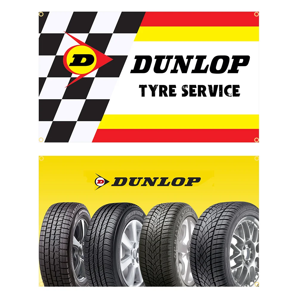 

90x150cm Dunlops Automotive Components Tyres Flag Polyester Printed Racing Car Banner Garage or Outdoor For Decoration Tapestry