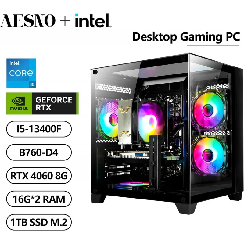 Gaming PC Core i5-13400F 10 Cores 2.5GHz Up To 4.6GHz RTX 4060 8G DDR4 32G RAM NVME 1TB SSD PSU 650W Desktop Computer Towers Sui