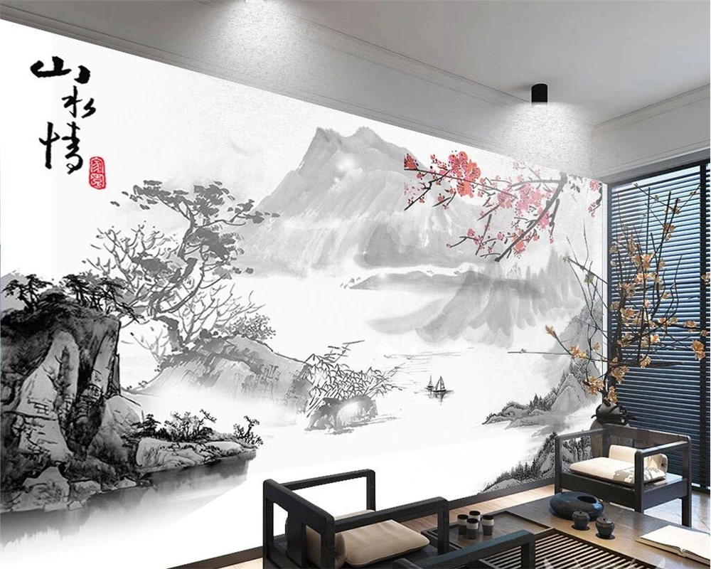 Custom wallpaper Chinese artistic conception mural 3D Landscape painting Living room sofa TV background wall bedroom restaurant