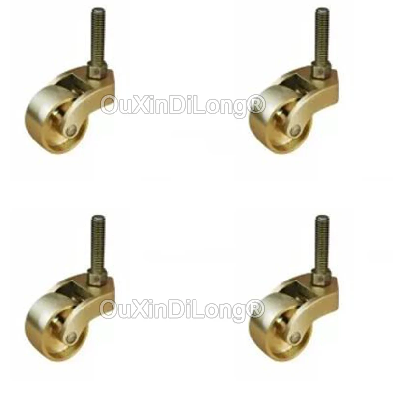 4PCS Brass Caster 1.25Inch Heavy Duty 360 Degree Rotation Universal Wheels Threaded Stem Runner for Furniture Trunk Box FG1204