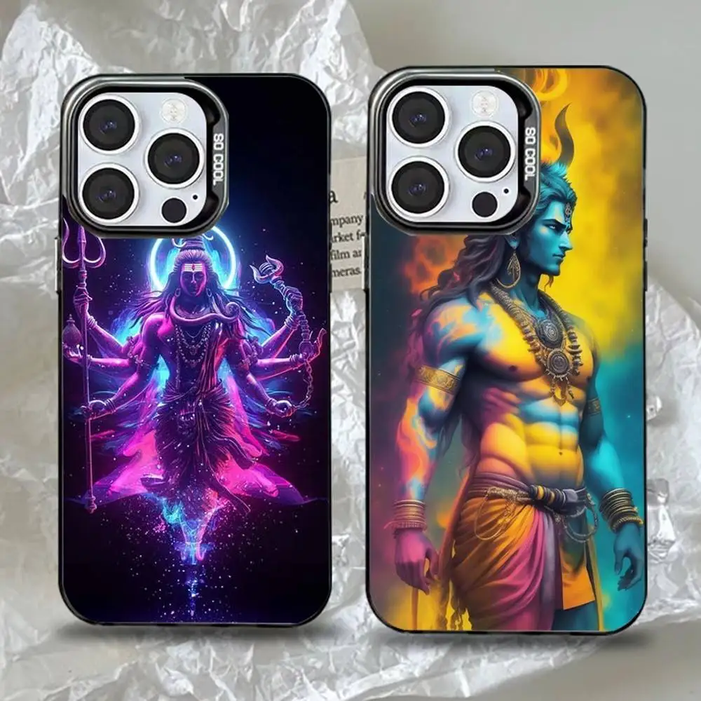 حافظة هاتف L-Lord S-Shiva H-Hindu God لهاتف iPhone 16,15,14,13,12,11,Pro,Max,Plus,Mini,XS,SE مضادة للسقوط باللون الأسود غير اللامع
