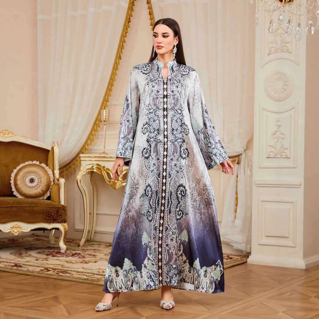 عباية عيد نسائية مطبوعة فساتين جلابية إسلامية حفلة رمضان رداء طويل عبايات لؤلؤ المغرب دبي قفطان عربي إسلام فيستدوس