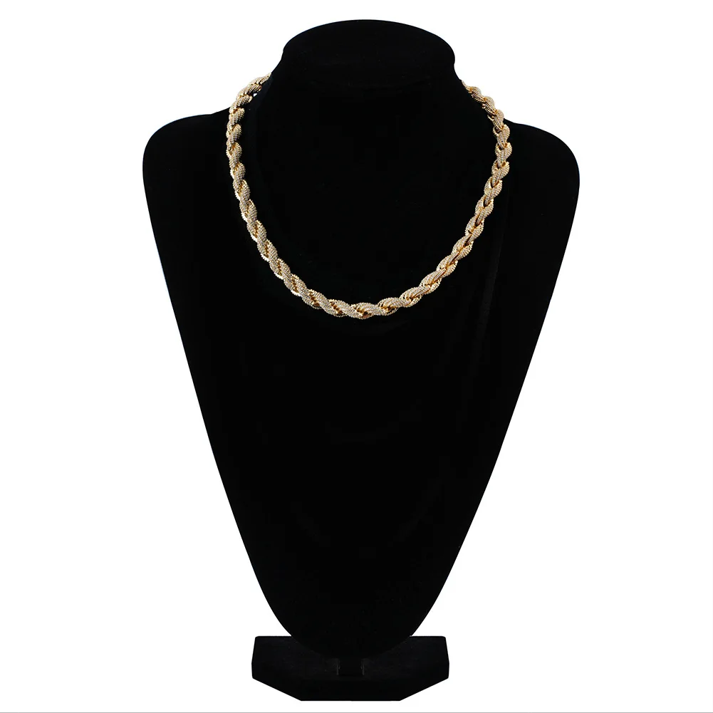 

European and American Hip Hop Copper Diamond 8mm Gold Fried Dough Twists Necklace Personality Fashion Fashion Men's Necklace