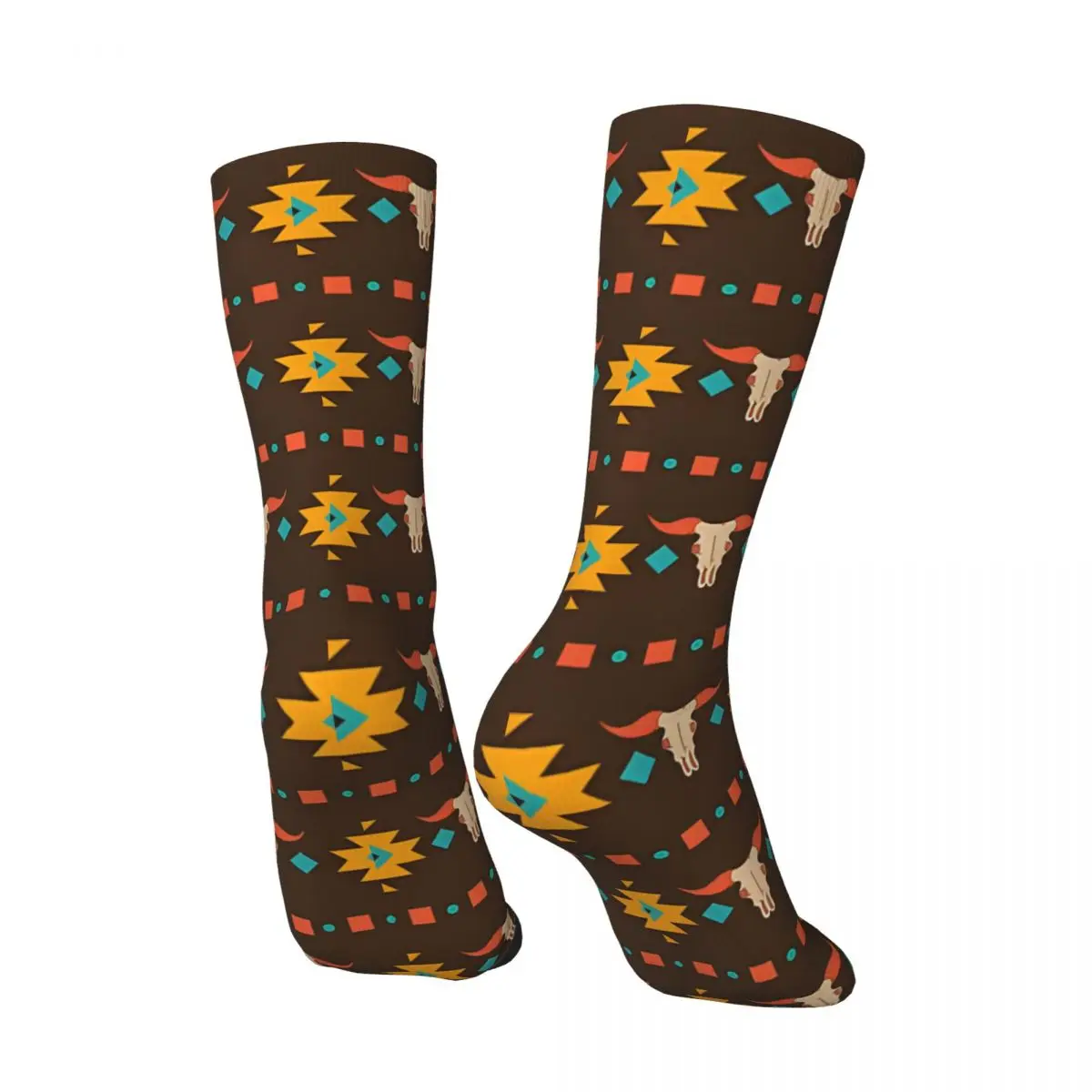 Funny Happy Longhorn Country Western Pattern Vintage Harajuku Street Style Novelty Seamless Crew Crazy Sock