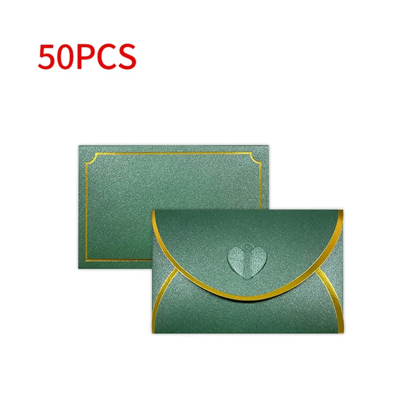 50Pcs Gift Card Envelopes With Love Buckle Envelopes With Gold Border For Note Cards, Wedding Dark Green