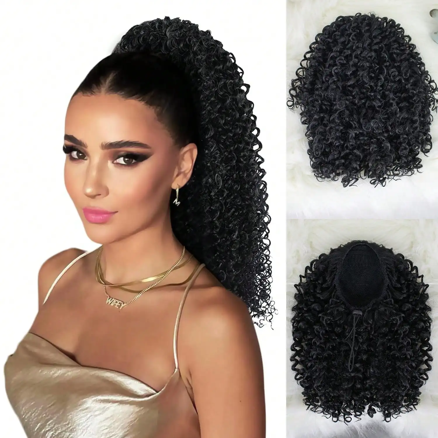 

Накладной хвост-шиньон Afro Kinky Curly на завязках, черный, из термостойкого синтетического волокна, для женщин