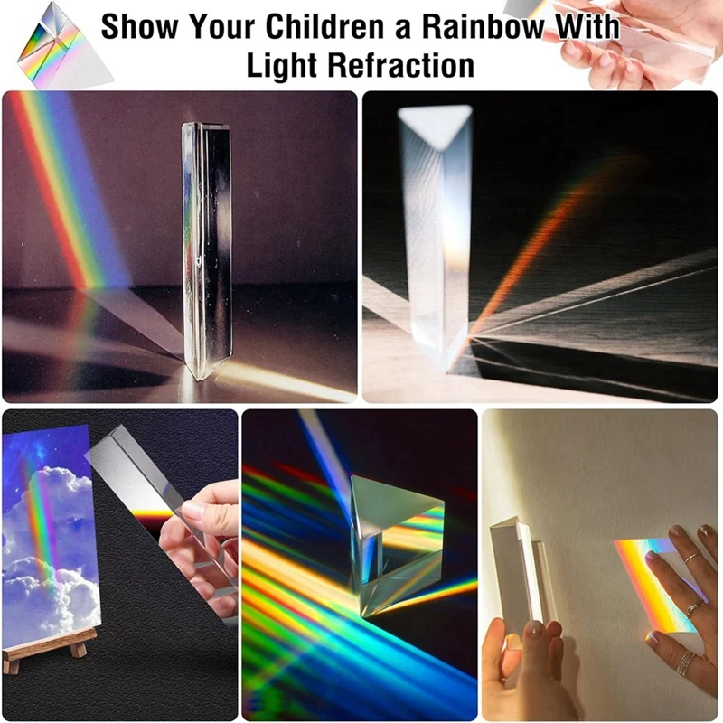 2Pcs Clear Triangular Prism,6&1In Lengths Optical Prisms For Teaching Light Spectrum Physics And Photo Photography Prism