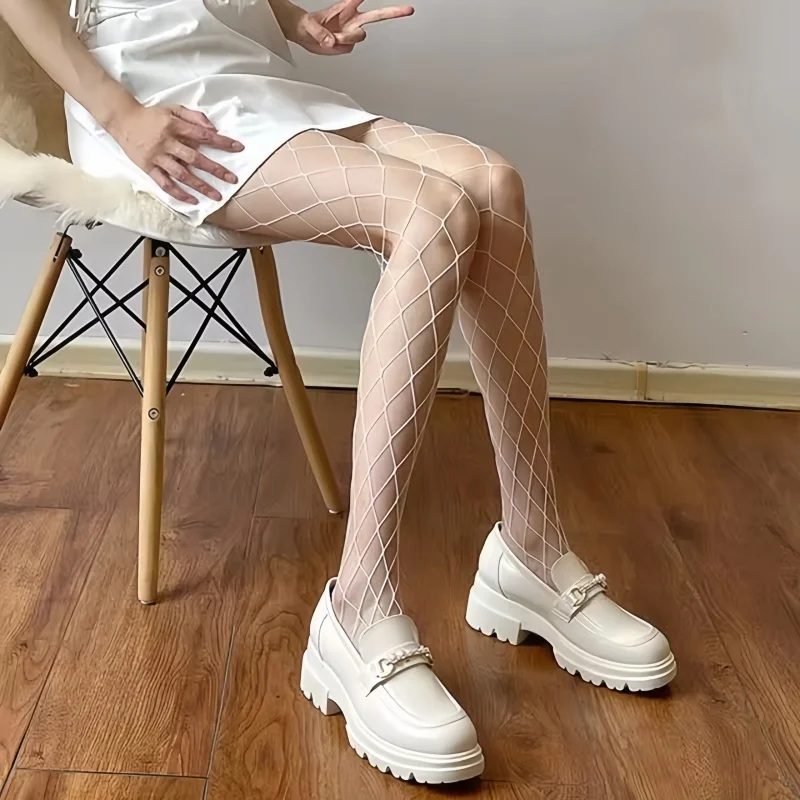 الصيف المرأة مثير الأبيض شبكة صيد السمك تخزين عالية الخصر لوليتا ضيق الحياكة الجوف خارج جوارب طويلة شبكة الملابس الداخلية تأثيري اكسسوارات