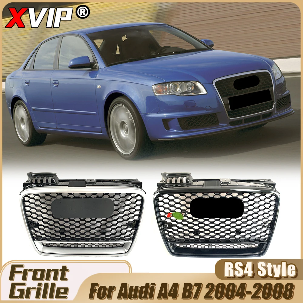 

XVIP Front Silver Frame RS4 Style Bumper Grilles For Audi A4 B7 2004-08 Front Honeycomb RS4 Style Racing Grille Replacement Part