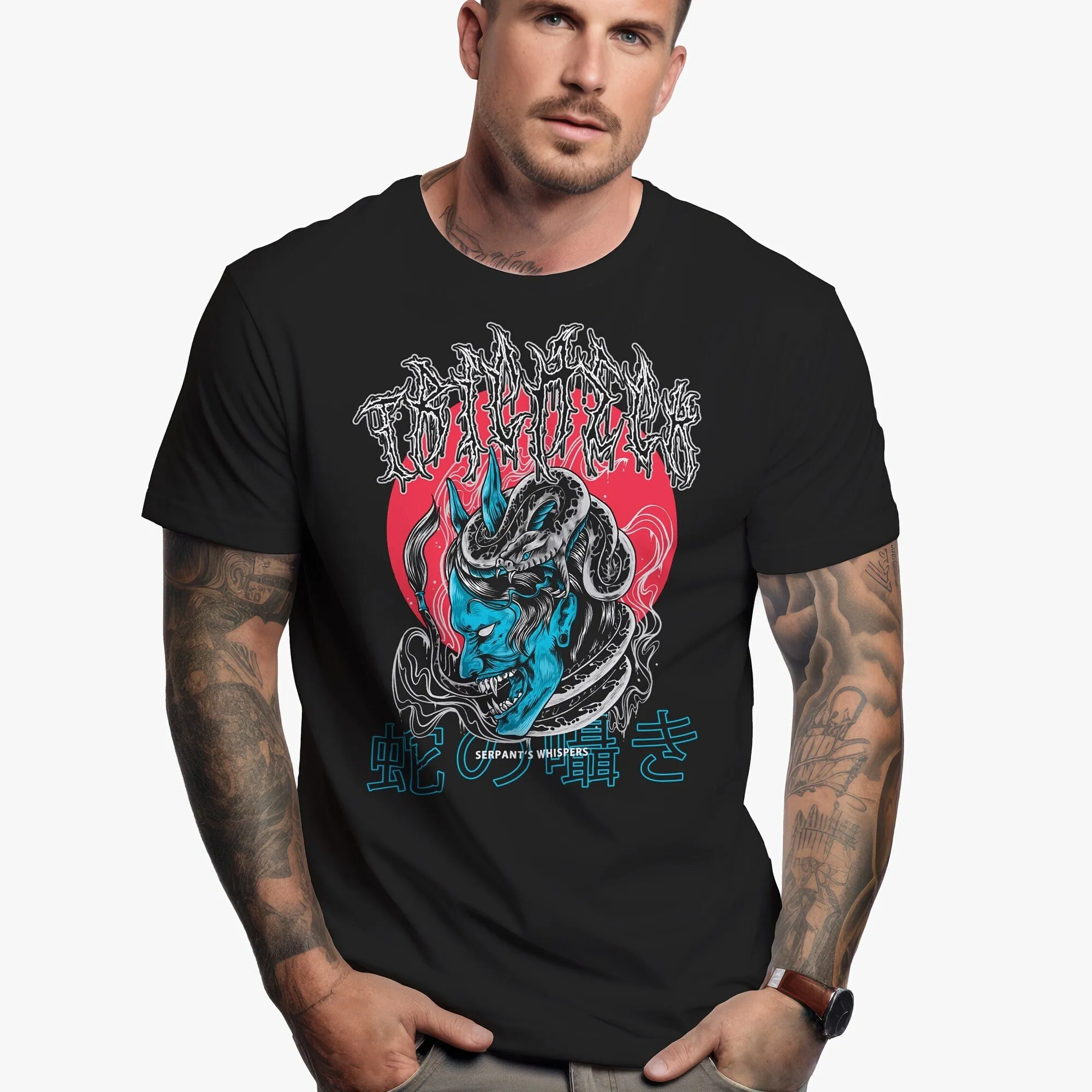 Serpants Whispers Grunge Goth Demon T-Shirt Japanese T-Shirt with Grunge Aesthetic,Edgy Streetwear with Gothic Imagery