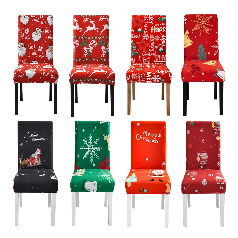 Christmas Dining Chair Cover Spandex Elastic Chair Slipcovers Case Stretch Chair Covers for Wedding Hotel Banquet Dining Room ﻿