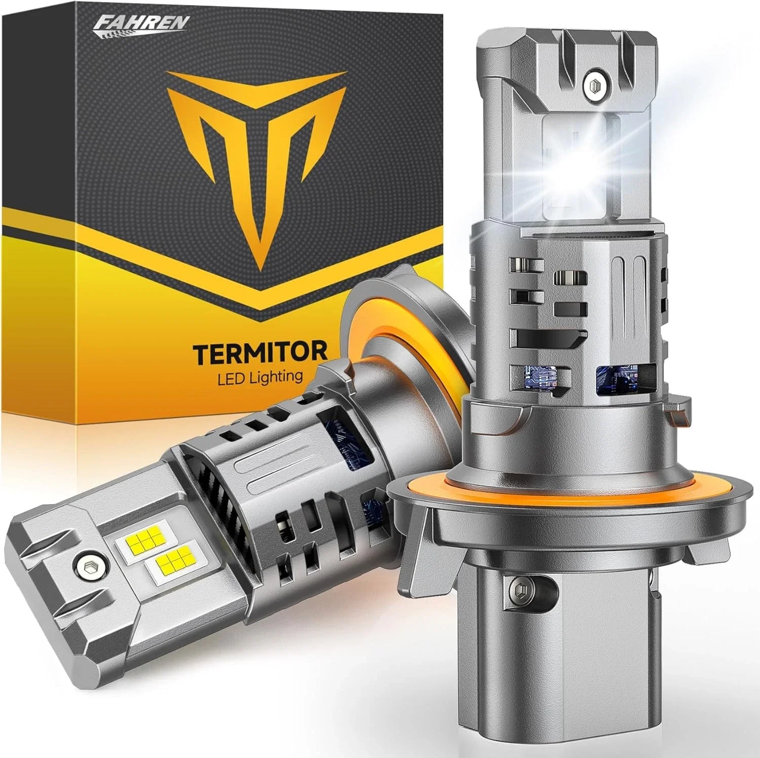 FAHREN TERMITOR Upgraded Brightest H13 9008 LED Headlight Bulbs, (1,500%) 15X 200,000LM Extreme Brightness 9008 bulbs, 6500K Cool White, 1:1 Min Size,IP68 Waterproof.Pack of 2,High/Low Bulbs HID,Plug-N-Play For Ford Nissan Dodge GMC Hummer