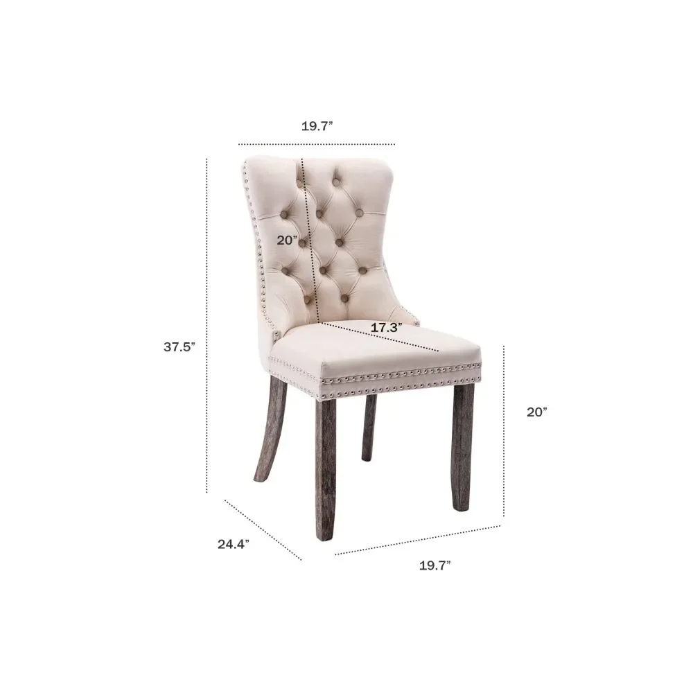 Juego de sillas de comedor tapizadas de terciopelo, Set de asientos de comedor Wingback con adorno de anillo y botón trasero, 2024, novedad de 4/6