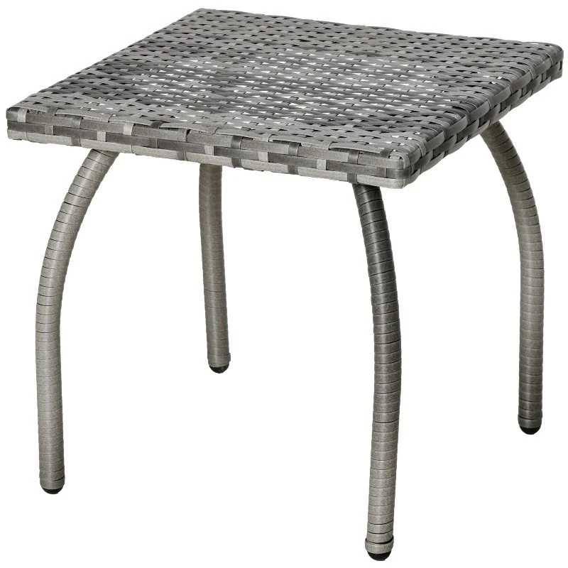 

Garden Table Style Is Made of Epoxy Resin and Metal, Warm and Unique with A Gray Imitation Rattan Woven Polyethylene Tabletop.