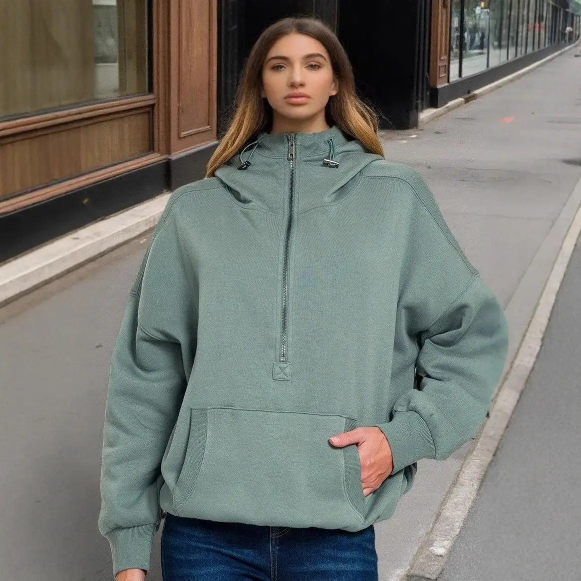 

Loose Casual American Sle Lazy Windbreaker Jaet Top Women's Streetwear Zipper ort Pants Small Size Vest Autumn Faion