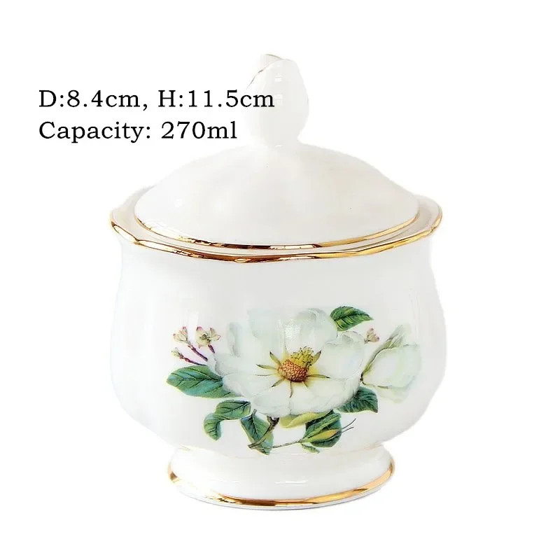 Bone China Sugar Bowl with Lid, Porcelain Coffee Ware, Fashion Ceramic Coffee Canister, Storage Jars, Kitchen Seasoning Box Cans