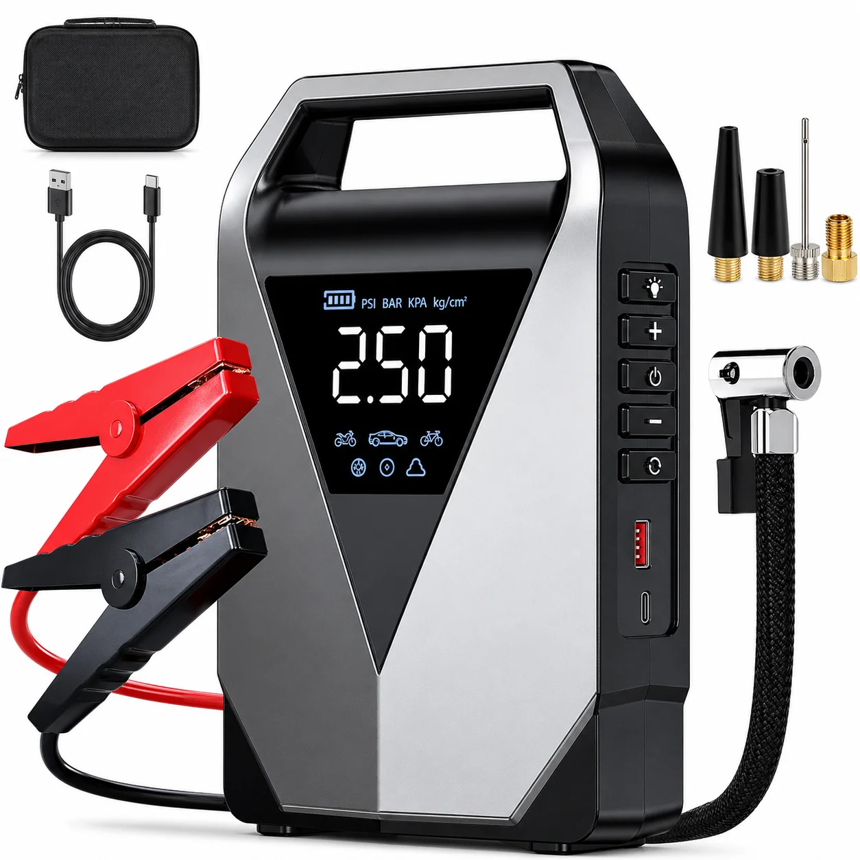 BUVAYE New 6000A Car Jump Starter with Air Compressor, 14800mAh Power Bank, 150PSI Tire Inflator, 12V Booster for Gas and Diesel