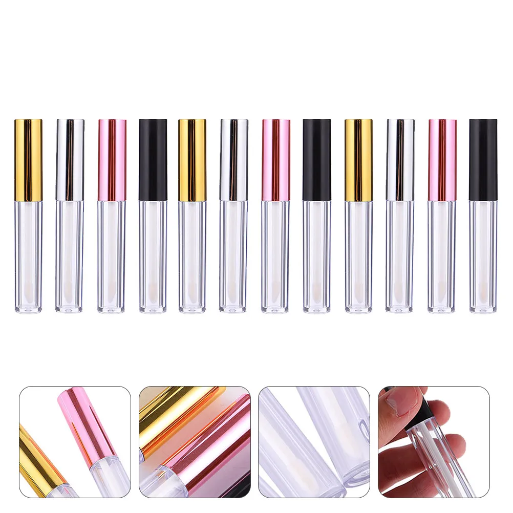 12 szt. Puste tubki na błyszczyk 5 ml z elektroplaterowaną nakrętką, lekki materiał ABS, przenośny rozmiar podróżny do samodzielnego tworzenia płynnych błyszczyków.