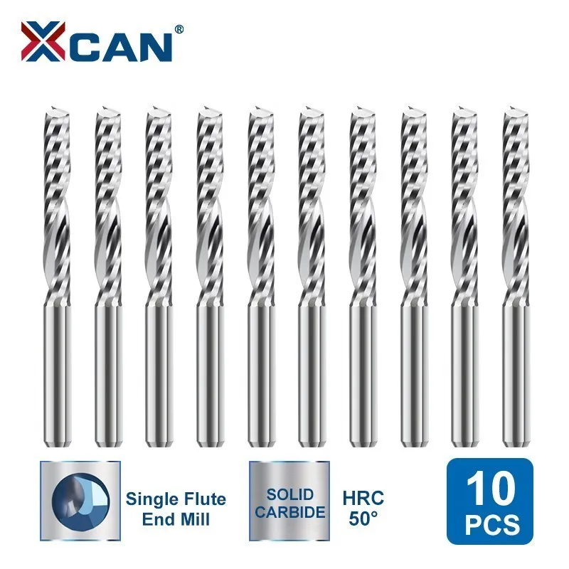 XCAN Ende Mühlen 10 stücke 2x 8mm 3,175 shank Einzelnen Flöte Spirale Router Bits für Cut Holz/Kunststoff 1 flöte CNC Fräser