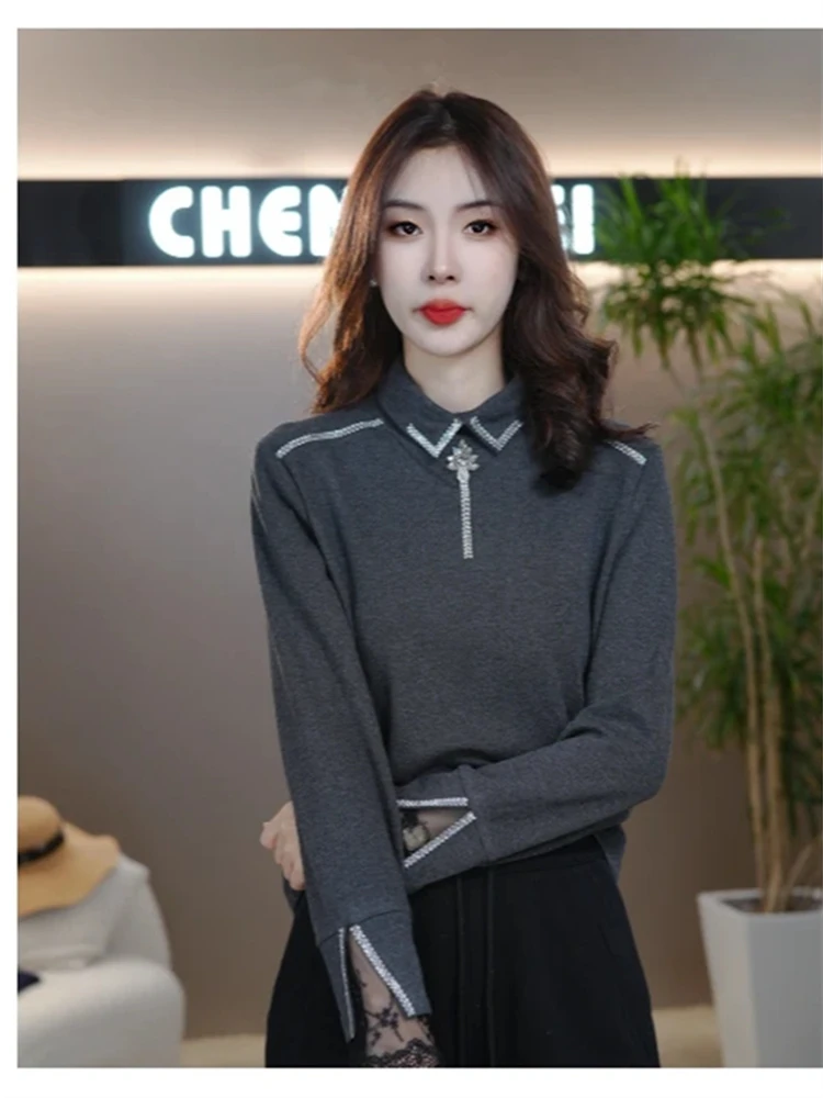 

Korean Sle Spliced Collar Women's Sweatirt Winter Faionable Top Matched with Slimming Pants Commute Sle Knittedwear