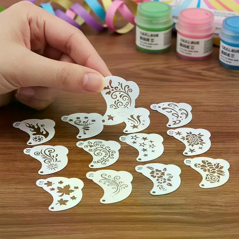 16Pcs Durable PET Plastic Washable Template Reusable Face Painting Stencils With Assorted Floral Spiderweb Heart Designs