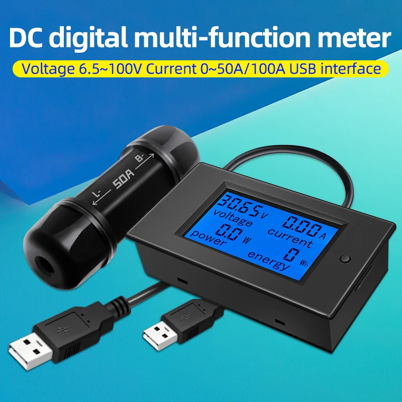 

Upgrade USB Port PZEM051 50/100A DC Digital Ammeter Voltmeter 6.5-100V 4 IN1 LCD Motorcycle Voltage Current Power Energy Monitor