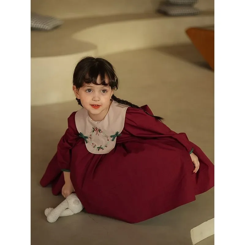 فستان الأميرة للفتيات 2024 فستان جميل للفتيات لخريف وشتاء وأعياد الميلاد وحفلات الزفاف وأعياد الميلاد وأكمام طويلة مزين بالزهور للفتيات #5