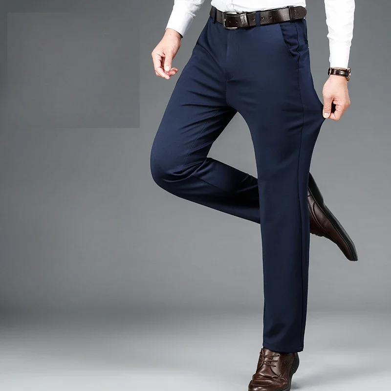 Summer Autumn Men Pants Business Casual Pants Stretch Trouser Solid Office Straight Pants Men Clothing Korean New