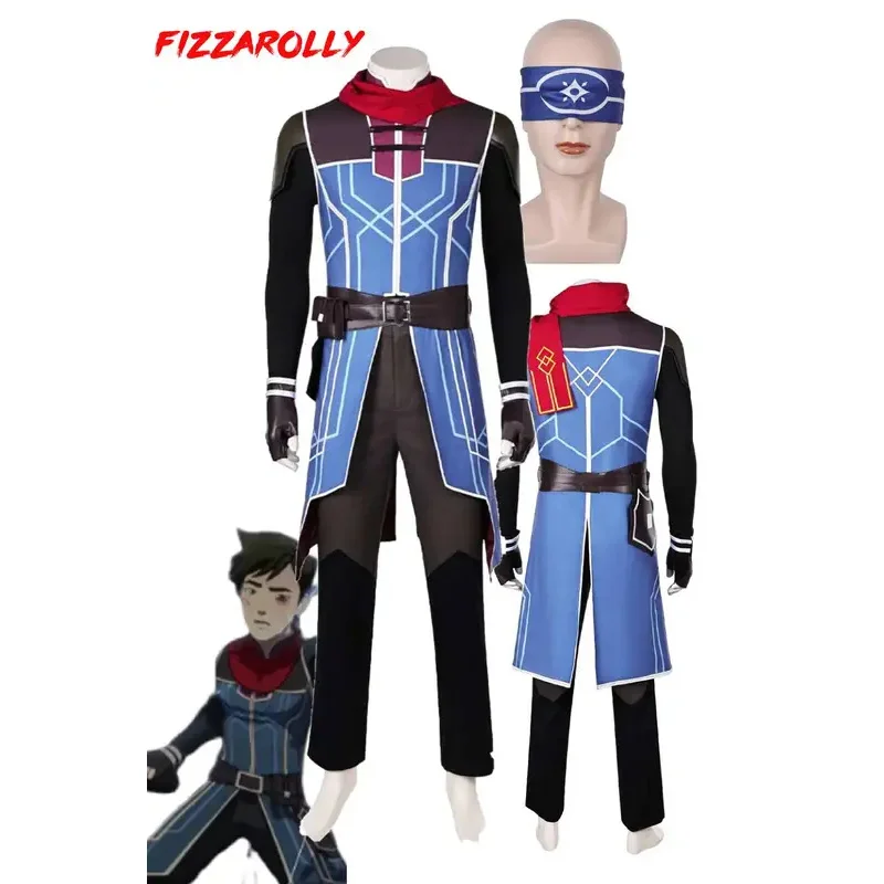 カールムコスプレ男性ファンタジアブルー制服アイマスクアニメドラゴンコス王子衣装男性変装衣装ハロウィンカーニバルスーツ