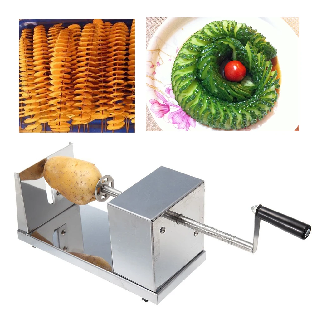 

Thicken Stainless Steel Spiral Tornado Potato Cutter Kitchen Vegetable Fruit Chips Slicer Cutting Machine Manual Potato Chopper