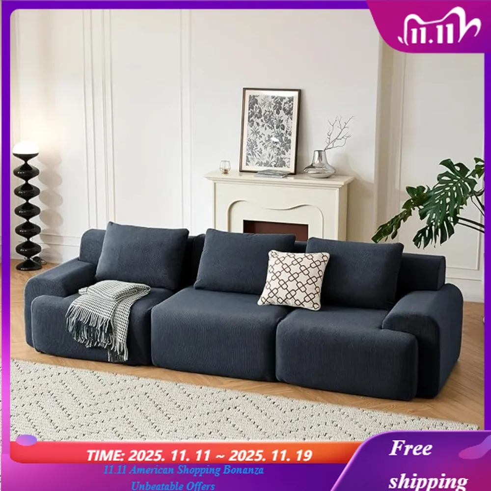 

118" Boneless Couches for Living Room, Blue-Grey 3-Seat Sofa Modular Sectional Sofa, Plush Corduroy Sectional Couches