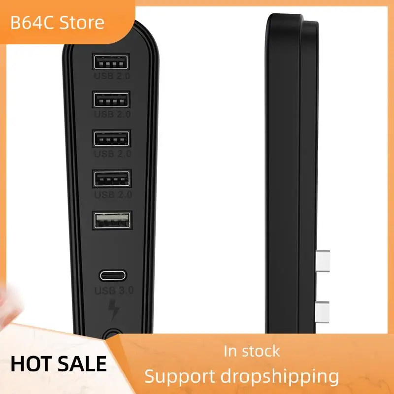 

B64C 6-In-1 USB 2.0 HUB For PS5 PRO/Slim Host USB Expansion Hub Splitter Data Transmission Extender With RGB Light