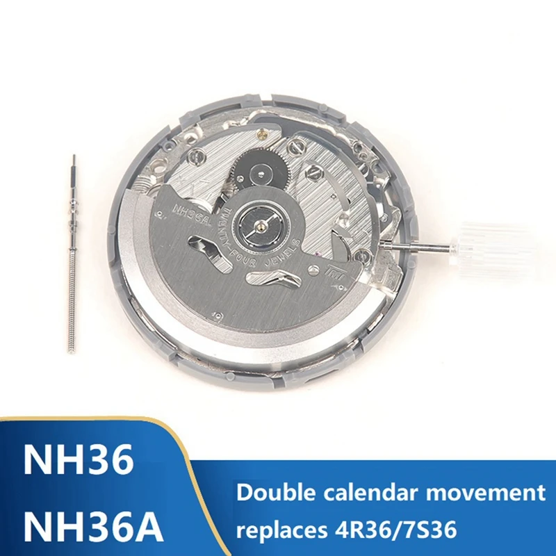 NH36/NH36A Movement +Steel Stem+Check Rod Kit Supports Day Date Set High Accuracy Automatic Mechanical Watch Movement