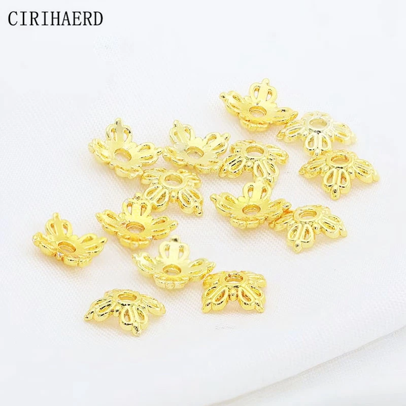 30PCS Necklace Beads End Cap Silver/14K Gold Plated Brass Flower Bead Caps For Bracelet Jewelry Making Supplies DIY Accessories