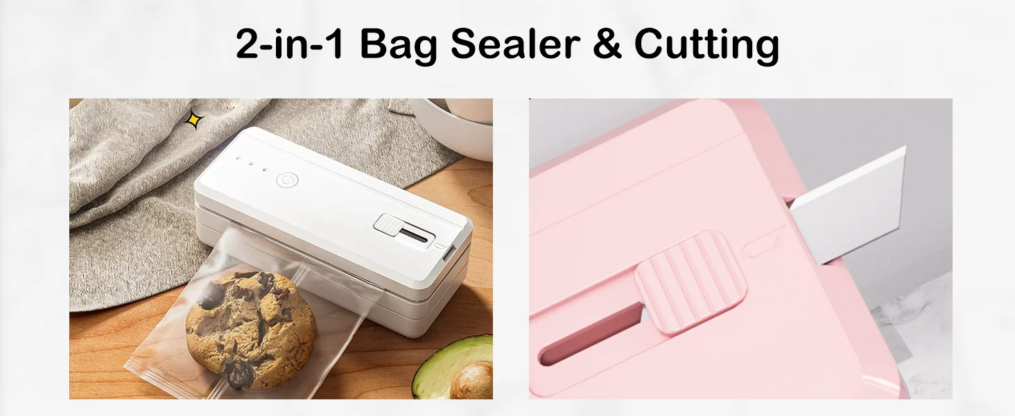 Portable 2-in-1 Mini Bag Sealer with Heat Seal & Cutter Magnetic Handheld Chip Bag Sealer for Snacks Candies Food Storage