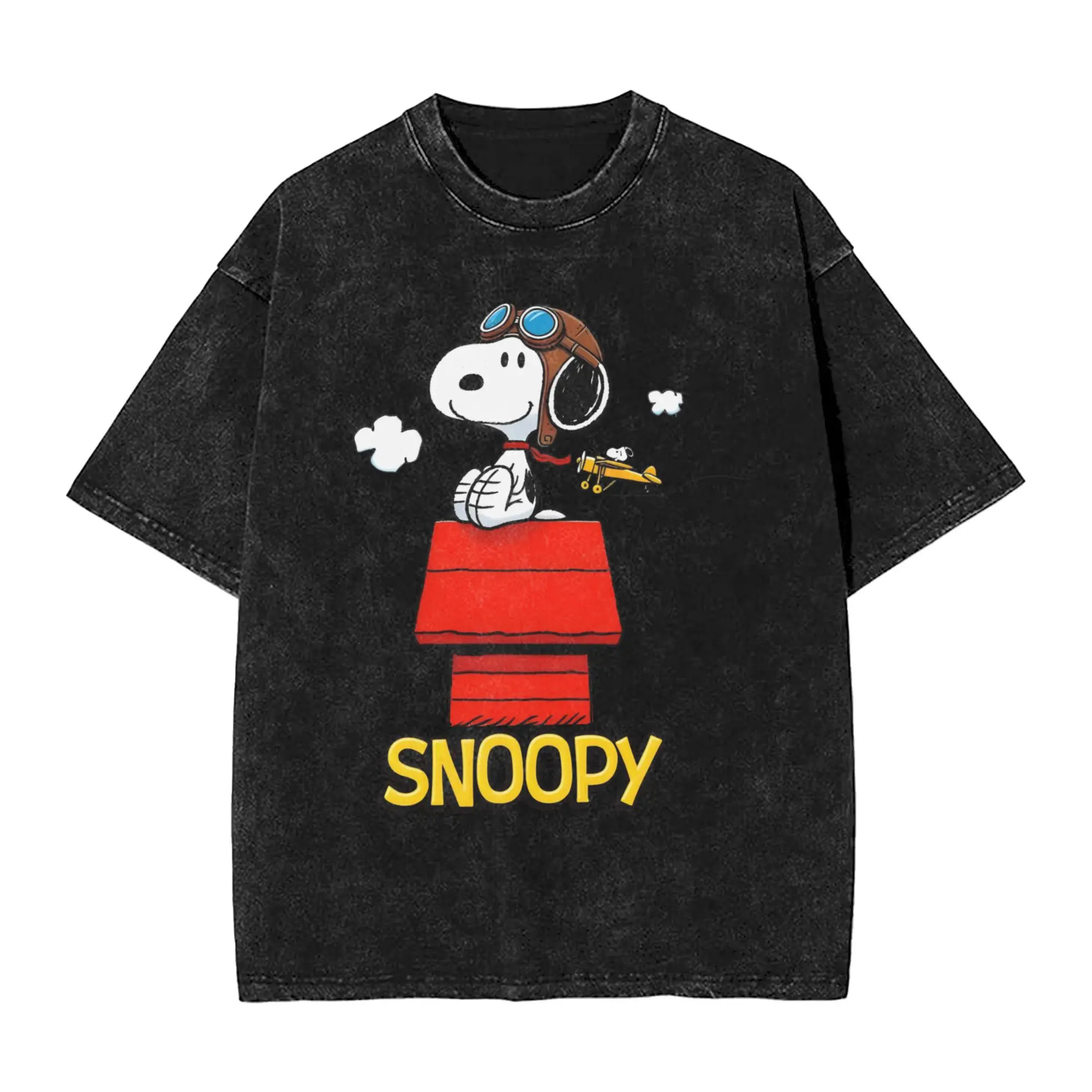 Vintage Washed T Shirt   Dog   Doghouse Cotton T-Shirts Novelty Tee Shirt for Man Y2K Funny Printed Top Tees