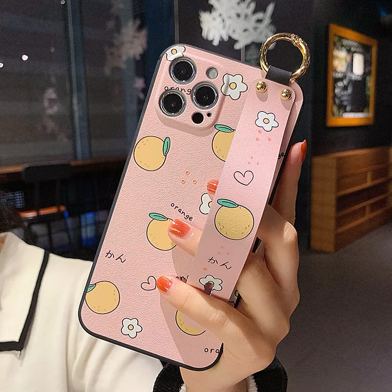 YPM Polsband Case voor Samsung A55 54 35 15 52 53 73 25 S25 S24 S23 S22 Plus Ultra S21 S20 FE Leuke Fruit Oranje Telefoon Cover