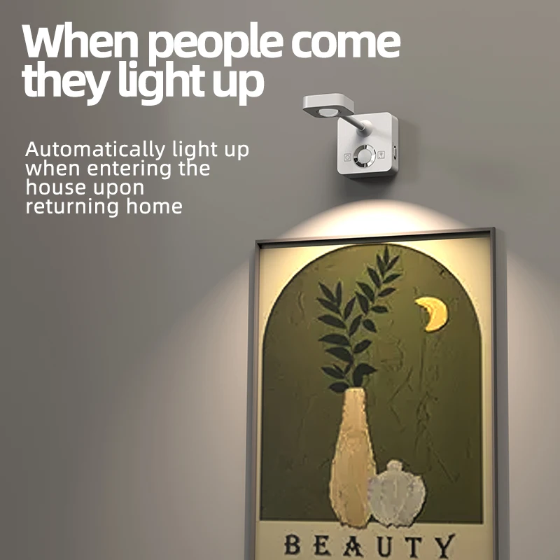 Rechargeable Wireless Wall Mounted LED Spotlight with Remote Control Night Light and Human Body Sensing for Indoor Lighting