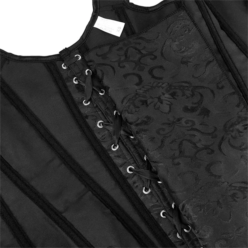 Women Vintage Corset with Shoulder Straps Black Blue Jacquard Overbust Bustier Vest Medieval Steampunk Corset Top