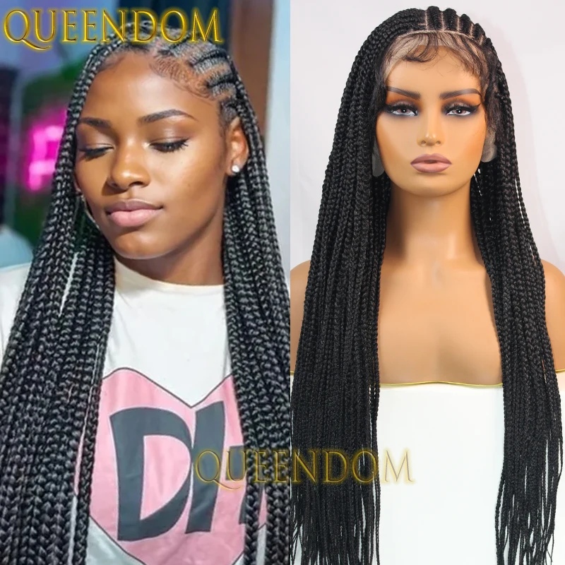 

Synthetic Box Braids Wig Full Lace Knotless Crochet Side Part Braid Wig For Black Women 36 Inch Jumbo Cornrow Plaits Braided Wig