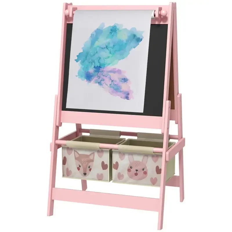 

AIYAPLAY Three-In-One Kids Easel with Paper Roll, Art Easel, with Storage - Pink
