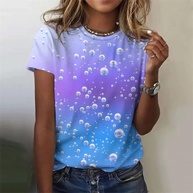 T-Shirt à manches courtes pour femmes, motif de gouttelettes colorées, dégradé imprimé en 3D, t-shirts d'été surdimensionnés, col rond, Y2K