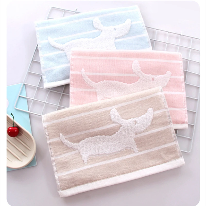 Animal Striped Face Towel for Women Kids, Cotton, High Quality, 25*50 cm, Adults, Children, Bathroom, 3 Pcs