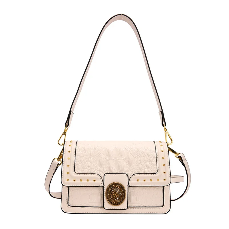 

2025 Fall New Croc-Embossed Shoulder Bag for Women Vintage Studded Mini Square Crossbody Purse Day to Night Luxe