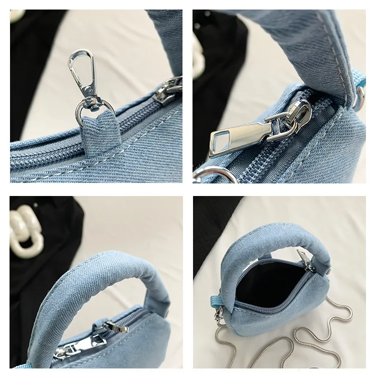 1Pc Mini Denim Handbag, Ultra Small Women's Crossbody Bag, Headphone Bag, Chain Crossbody Bag, High-End Texture Handbag