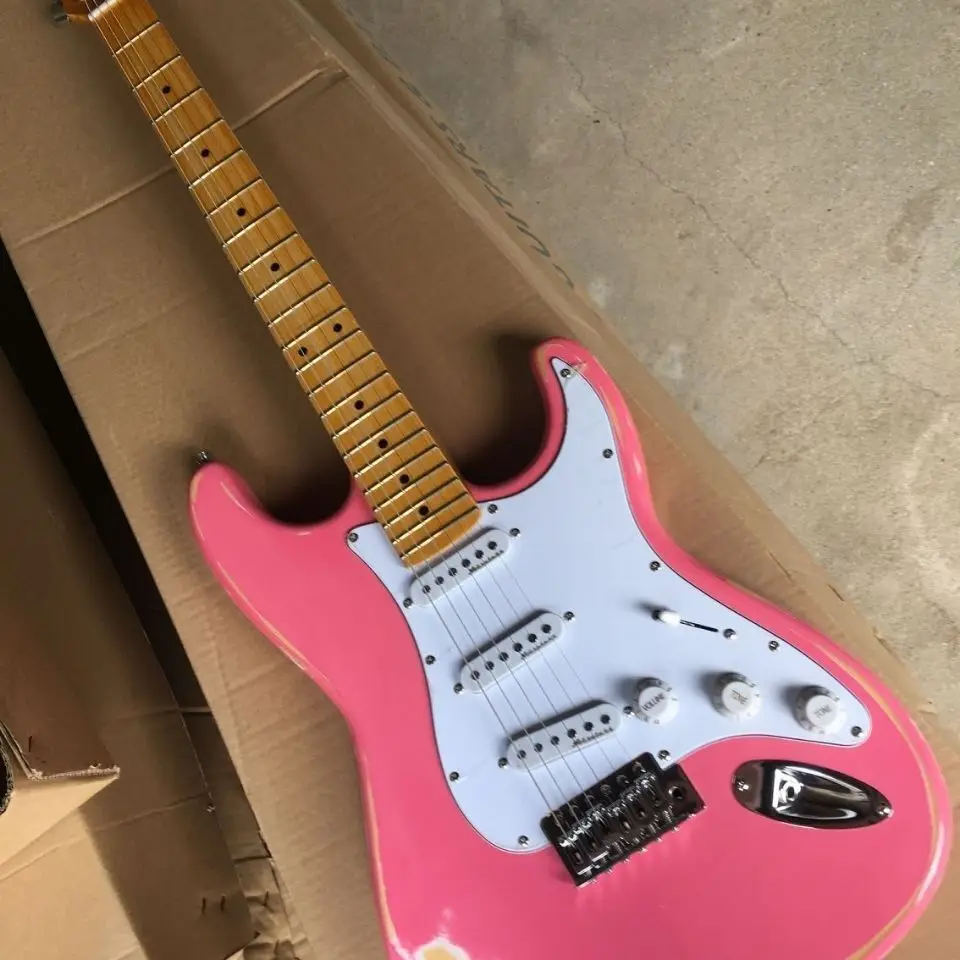 Factory Direct Sales of High-quality Professional Aged Electric Guitar Pink(Real picture）