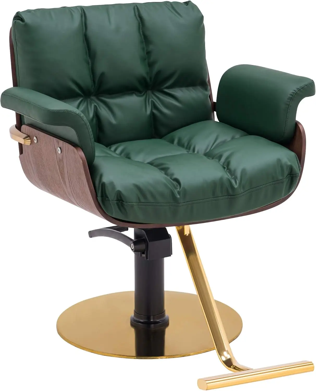 BarberPub Salon Chair Hydraulic Barber Chair Curved Wood Frame Hair Cutting Beauty Spa Salon Styling Equipment 3071 (Green)