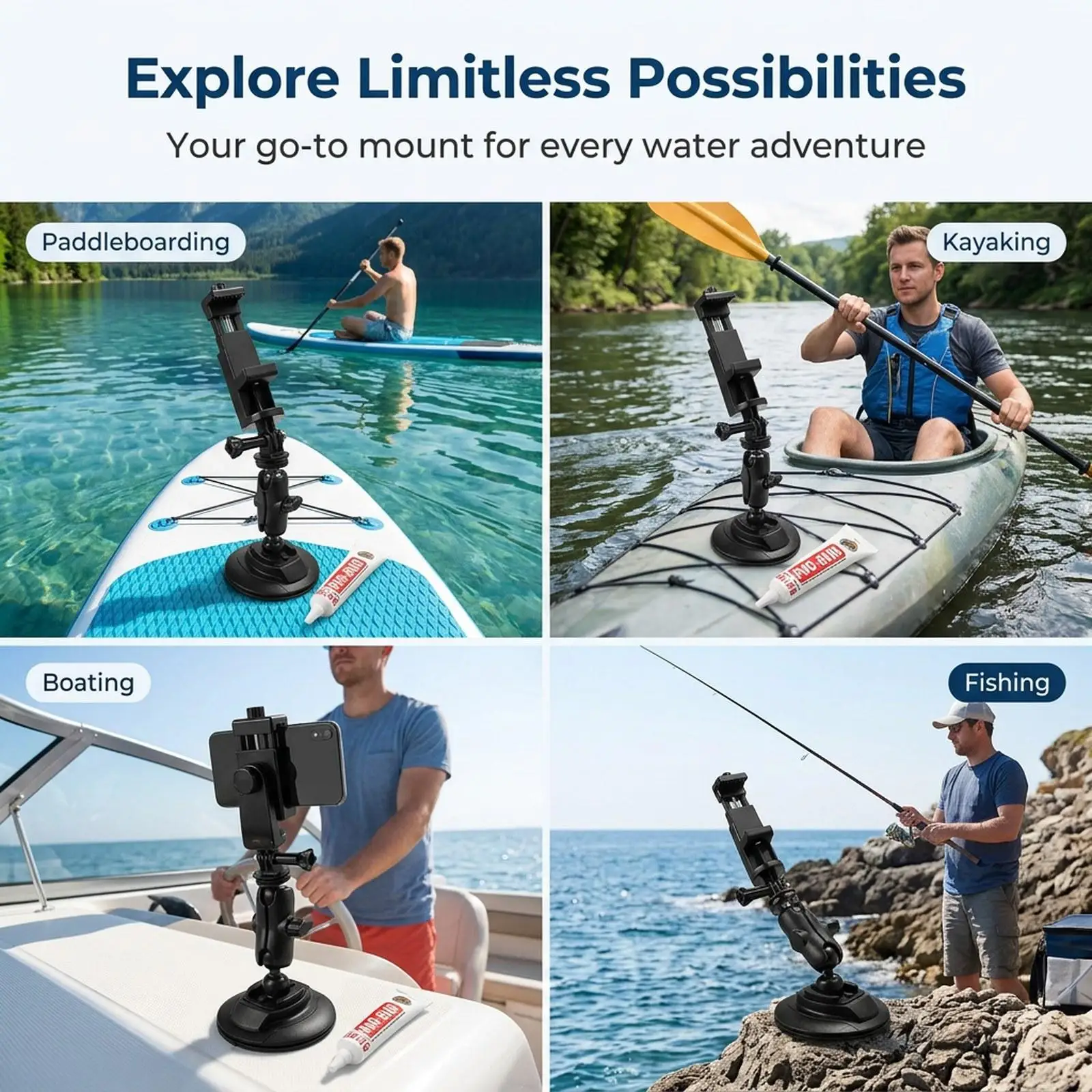 Kayak Phone Holder Easy to Install Kayak Accessory for Boats Outdoor Fishing