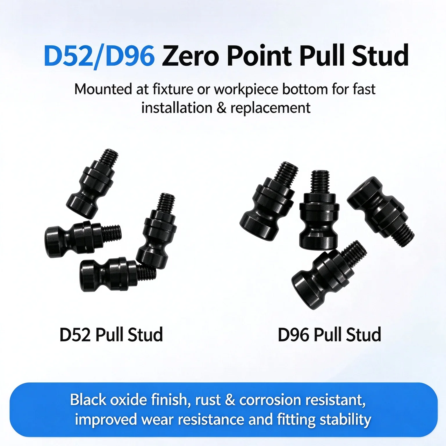 Manual Zero Point Fixture D52 D96 Pull Stud Self-Centering Vise, HRC56-58